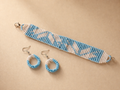 Blue & White Seed Bead Bracelet with Matching Earrings – Handmade Jewelry Set for Women